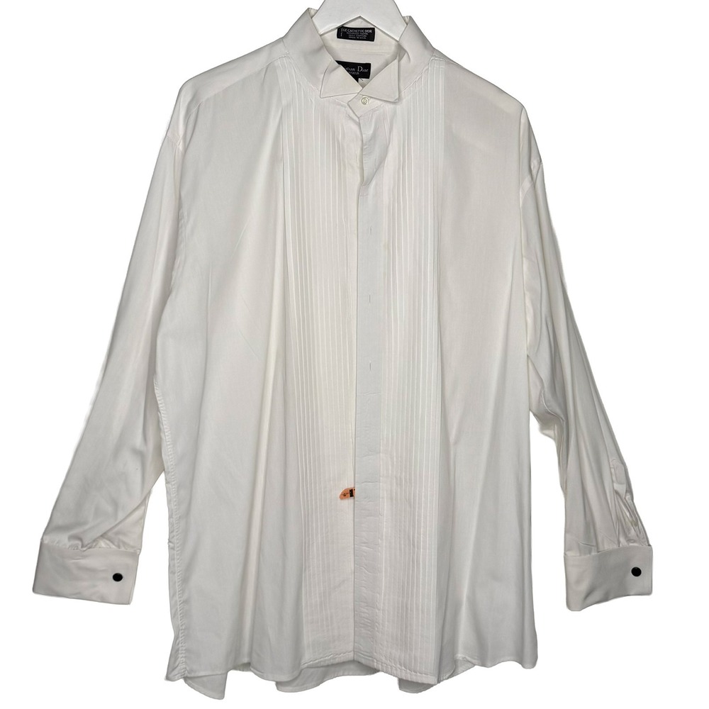 Christian Dior Monsieur Tuxedo Dress Shirt Pleated Bib Cotton White Men's 17-35
